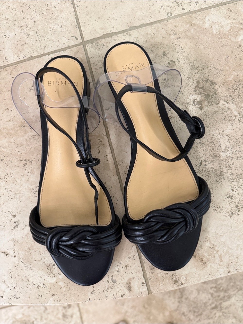Alexandre Birman Black Knotted Leather Slingback Sandals